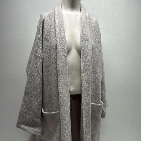 Eileen Fisher Boucle Wool Knit Long Coat Boxy Fit Knee Length Gray New * Size XL - Picture 3 of 11